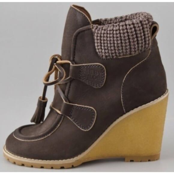 See By Chloe Wallabee Wedge Ankle Boot •US 6.5 EU 37• Bootie Boho Suede WORN 2x - Picture 1 of 13